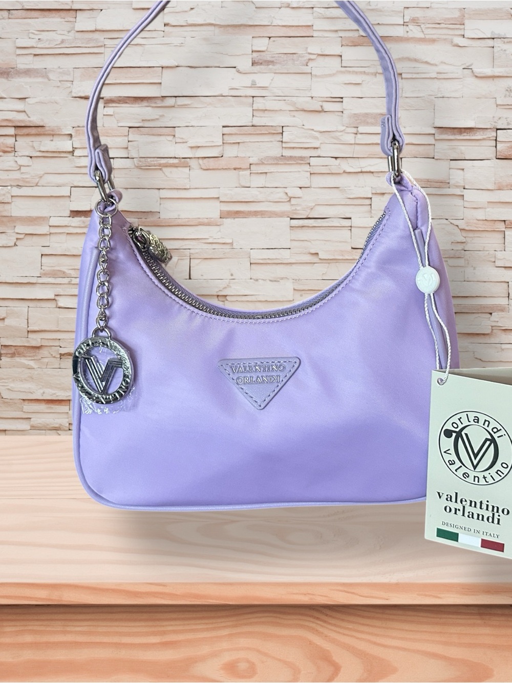 Valentino Orlandi Lavender Shoulder Bag with Branded Charm NWT